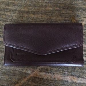 Fossil Brown Leather Flap Clutch Wallet